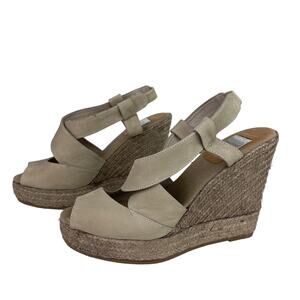 KENNA Beige Tan Espadrille Open Toe Wedge Sandal Heels 39 40 MISMATCH*